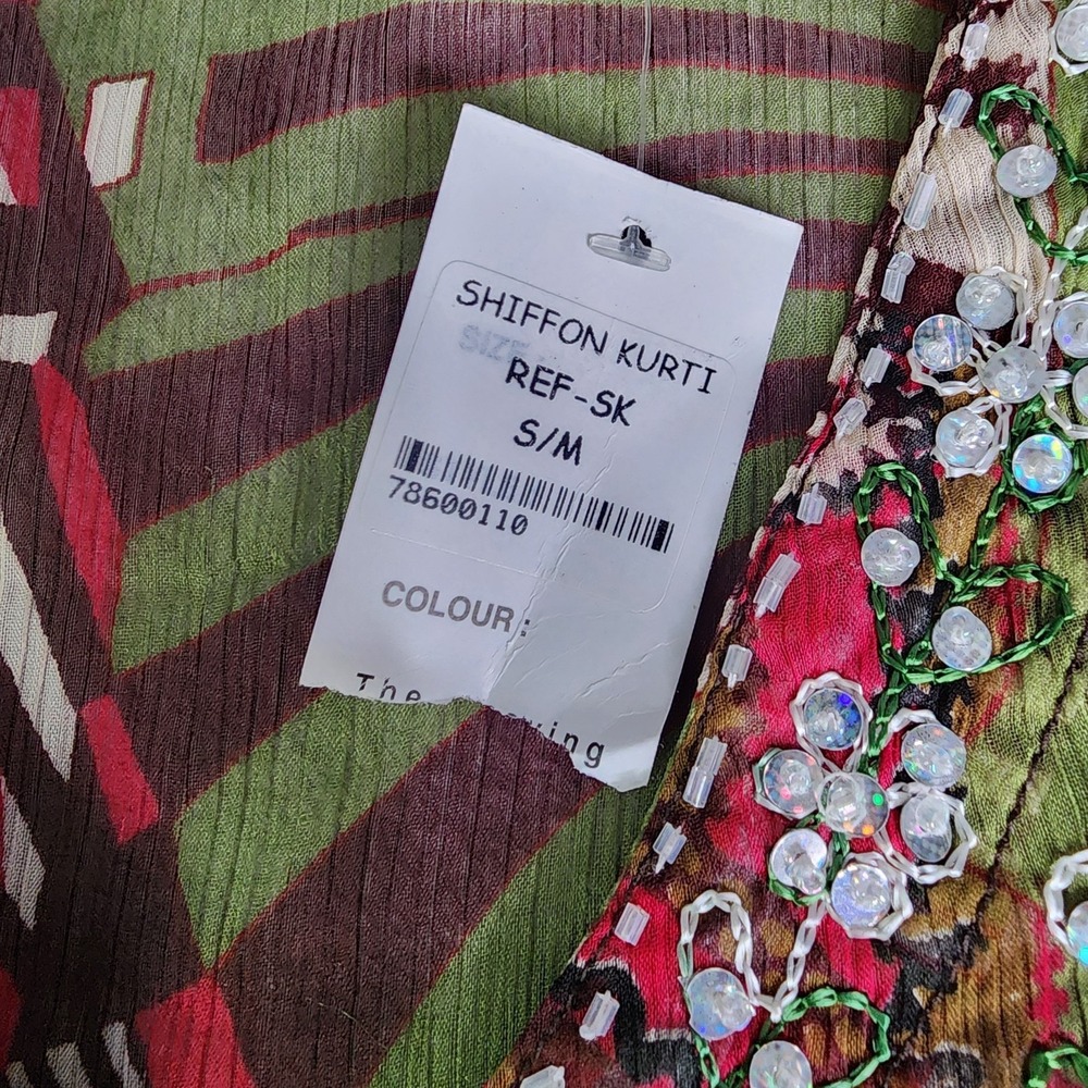 Multi-Color Beaded Viscose Semi-Sheer Peasant Blouse Size S/M Paisley Sequin - Picture 9 of 11
